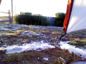 Snow outside my tent.